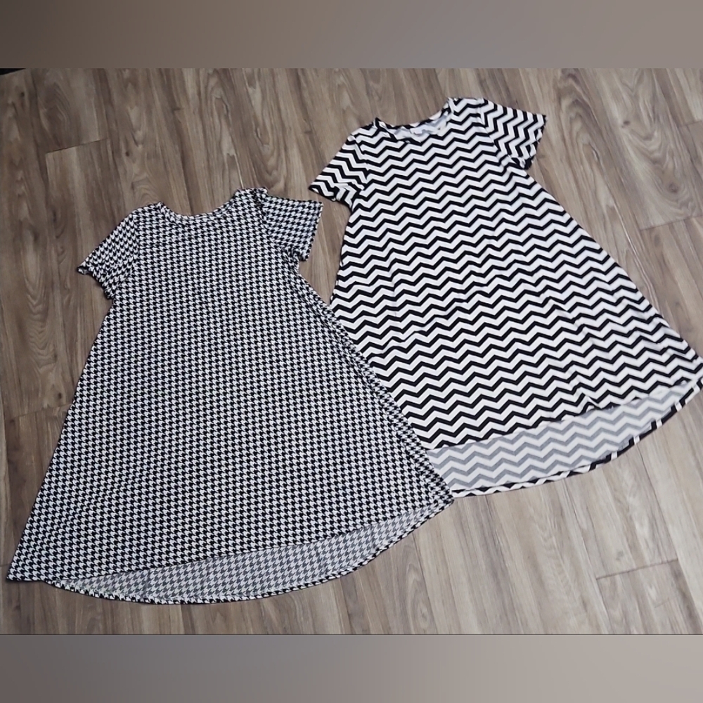 LuLaRoe Black & White Carly Swing Dresses Houndstooth & Chevron Women's Medium